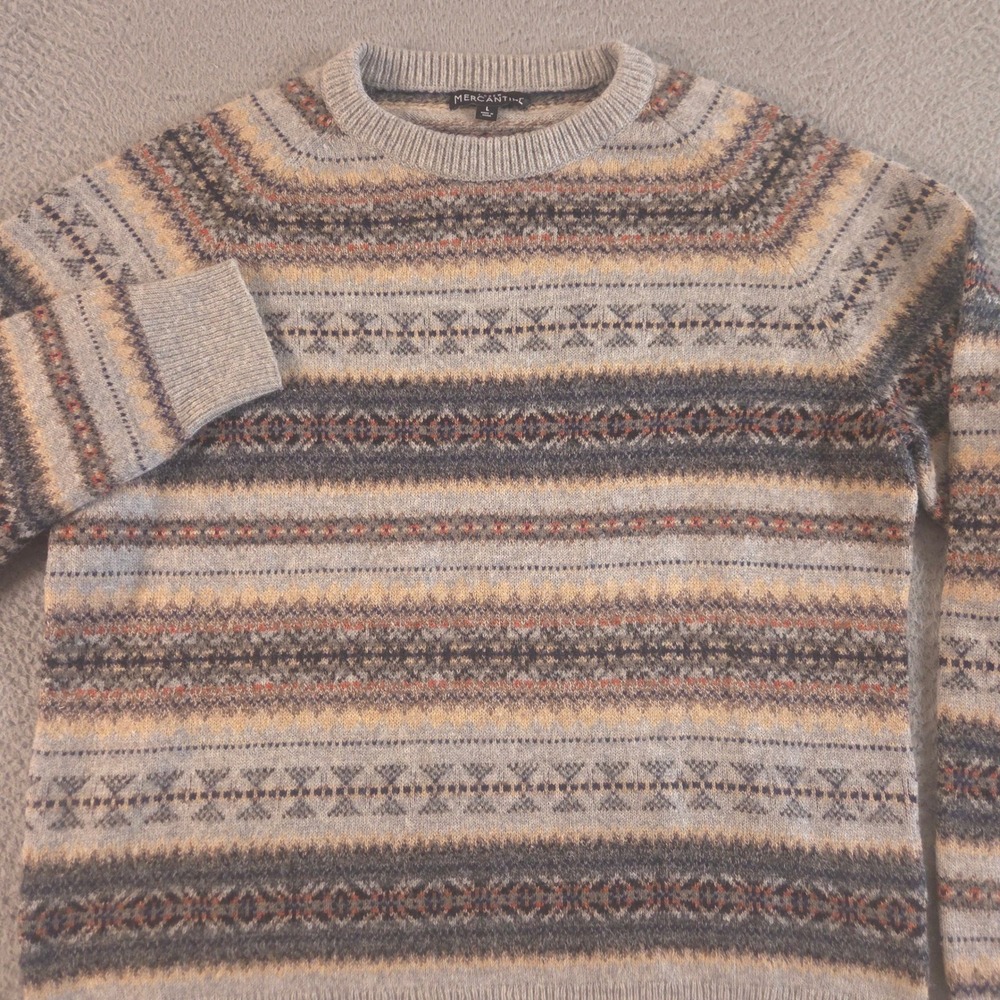 J.Crew Sweater Mens L Fair Isle Lambswool Nylon Crewneck Pullover Mercantile - Picture 1 of 9